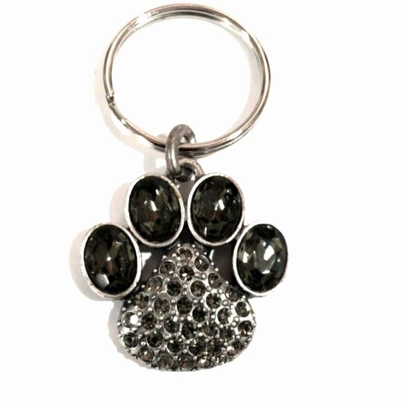 Silver tone Crystal Paw Print Keychain – Sparkling Pet Lover Gift & Bag Charm - Picture 1 of 8